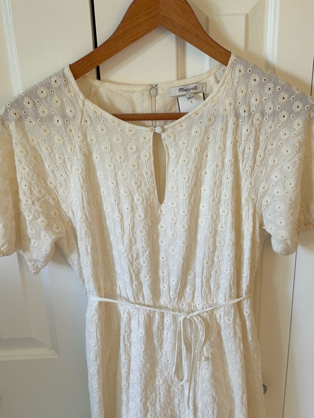 Madewell Cream Eyelet Tie-Waist Dress - Picture 6 of 9